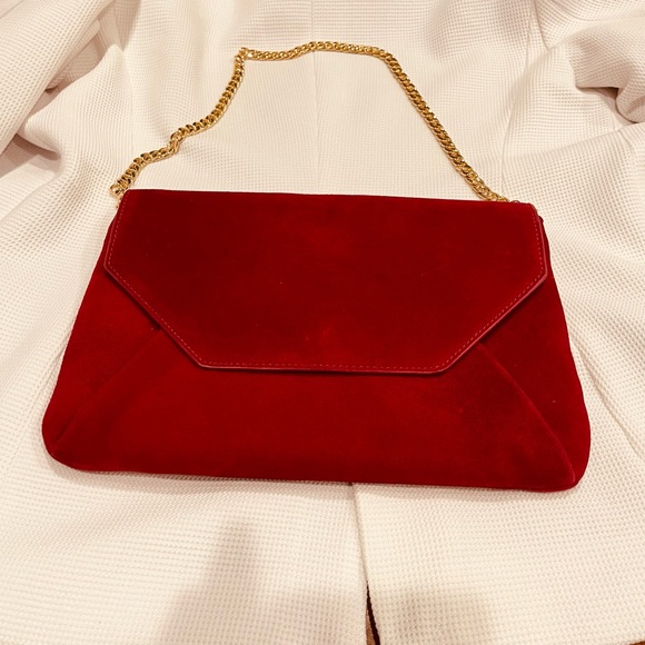 Ann Taylor Handbags - Ann Taylor Red Suede Shoulder Clutch Bag